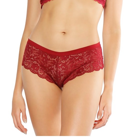 Women's Wine Floral Lace Boxer With Elastic Waist
